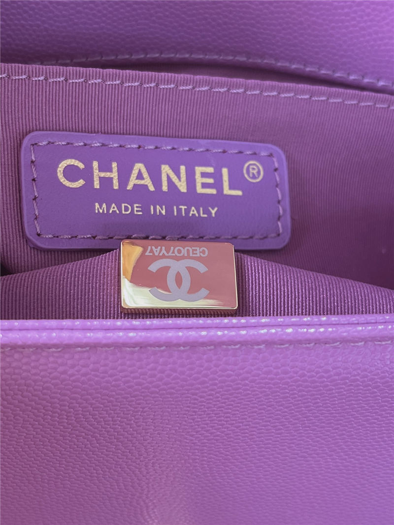 SMALL BOY Chanel HANDBAG Grained Calfskin Purple Matt-Gold Metal High