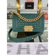 SMALL BOY Chanel HANDBAG Grained Calfskin Green Matt-Gold Metal High