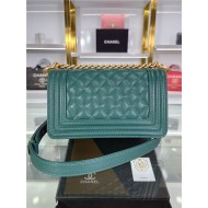 SMALL BOY Chanel HANDBAG Grained Calfskin Green Matt-Gold Metal High