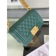 SMALL BOY Chanel HANDBAG Grained Calfskin Green Matt-Gold Metal High