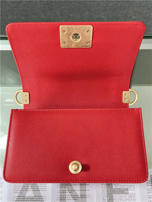 SMALL BOY Chanel HANDBAG Grained Calfskin Red Matt-Gold Metal High