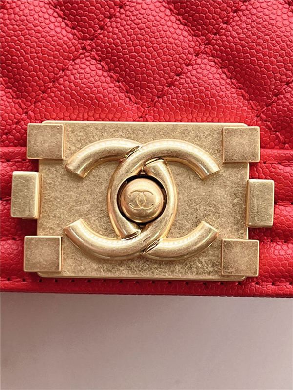 SMALL BOY Chanel HANDBAG Grained Calfskin Red Matt-Gold Metal High