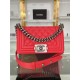 SMALL BOY Chanel HANDBAG Grained Calfskin Red Anti-Silver Metal High