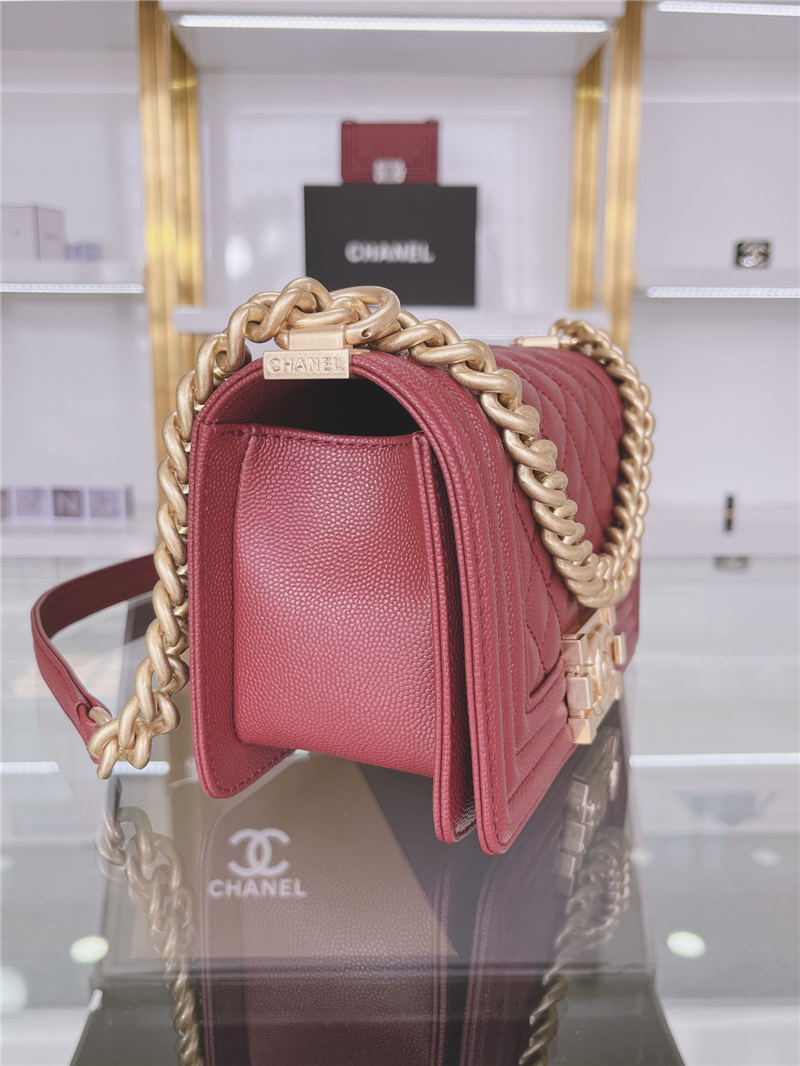 SMALL BOY Chanel HANDBAG Grained Calfskin Wine Matt-Gold Metal High