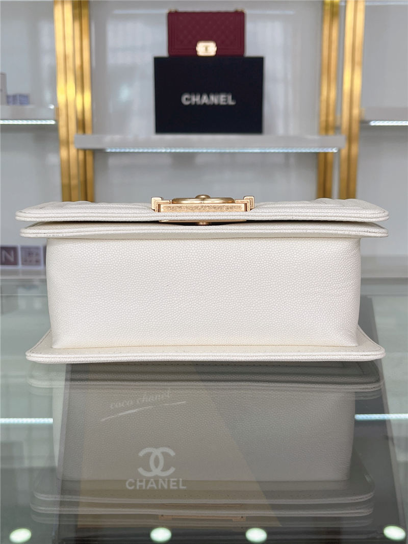 SMALL BOY Chanel HANDBAG Grained Calfskin White Matt-Gold Metal High