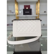 SMALL BOY Chanel HANDBAG Grained Calfskin White Anti-Silver Metal High