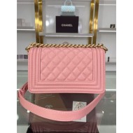 SMALL BOY Chanel HANDBAG Grained Calfskin Pink Matt-Gold Metal High