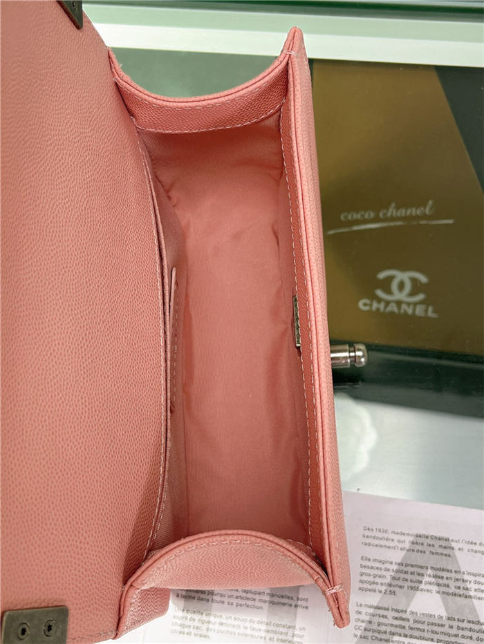 SMALL BOY Chanel HANDBAG Grained Calfskin Pink Anti-Silver Metal High