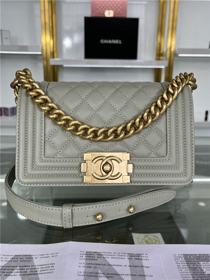 SMALL BOY Chanel HANDBAG Grained Calfskin Grey Matt-Gold Metal High