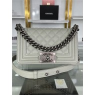 SMALL BOY Chanel HANDBAG Grained Calfskin Grey Anti-Silver Metal High