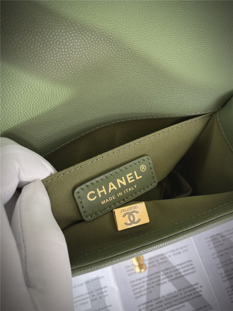 SMALL BOY Chanel HANDBAG Grained Calfskin Olive Matt-Gold Metal High