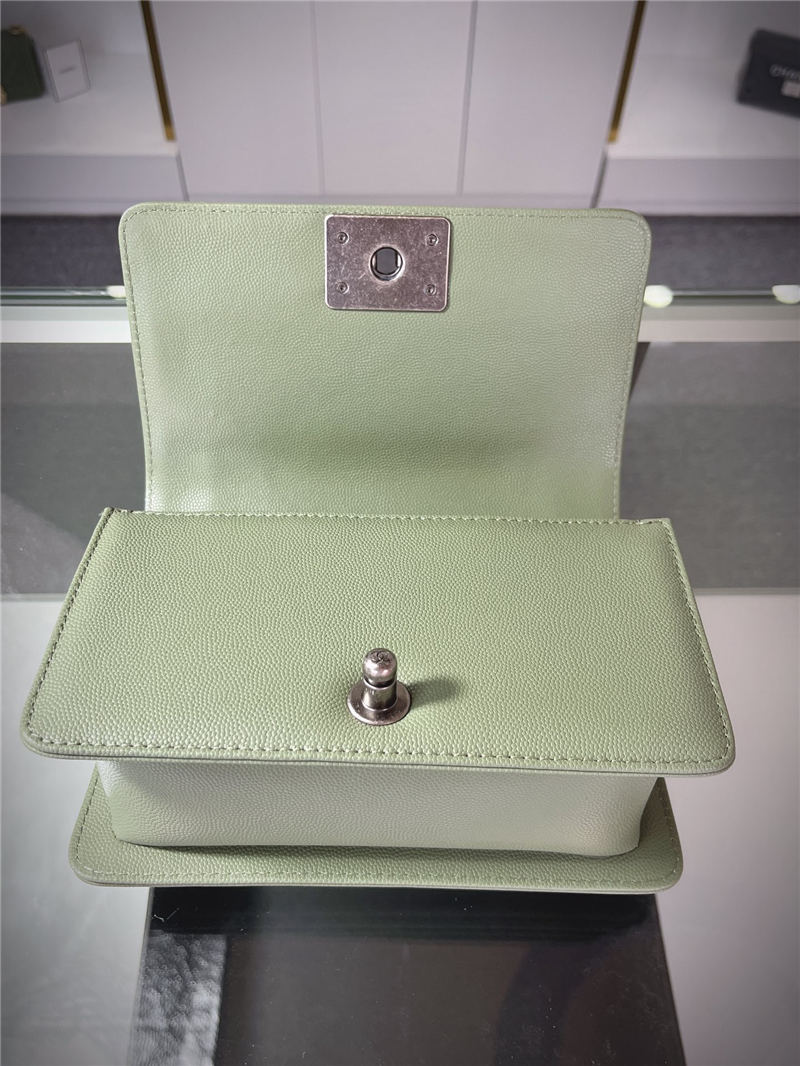 SMALL BOY Chanel HANDBAG Grained Calfskin Olive Anti-Silver Metal High