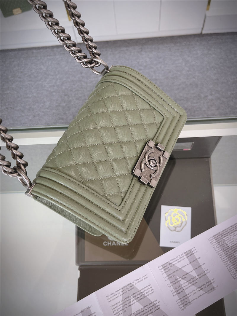 SMALL BOY Chanel HANDBAG Grained Calfskin Olive Anti-Silver Metal High