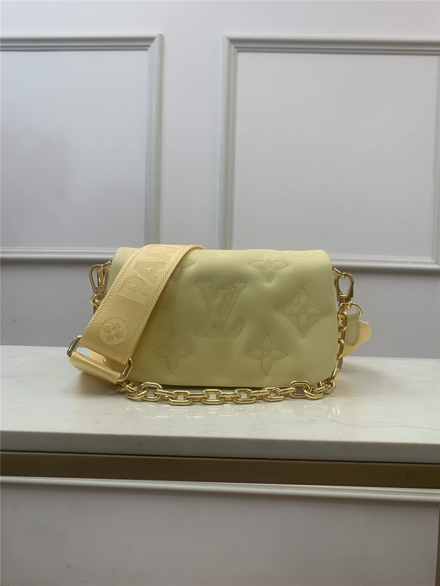 Louis Vuitton WALLET ON STRAP BUBBLEGRAM Monogram-embroidered, quilted calf leather Yellow M51400 High