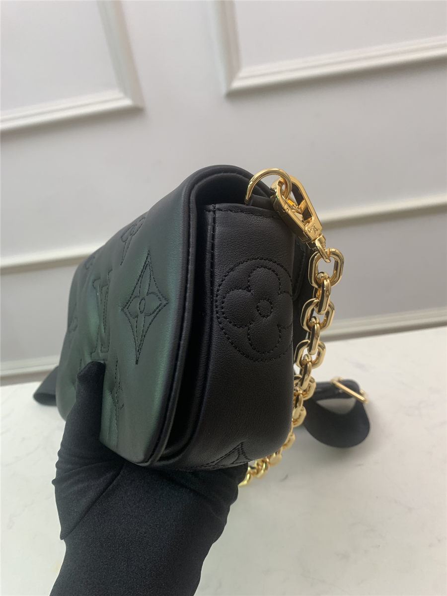 Louis Vuitton WALLET ON STRAP BUBBLEGRAM Monogram-embroidered, quilted calf leather Black M514398 High