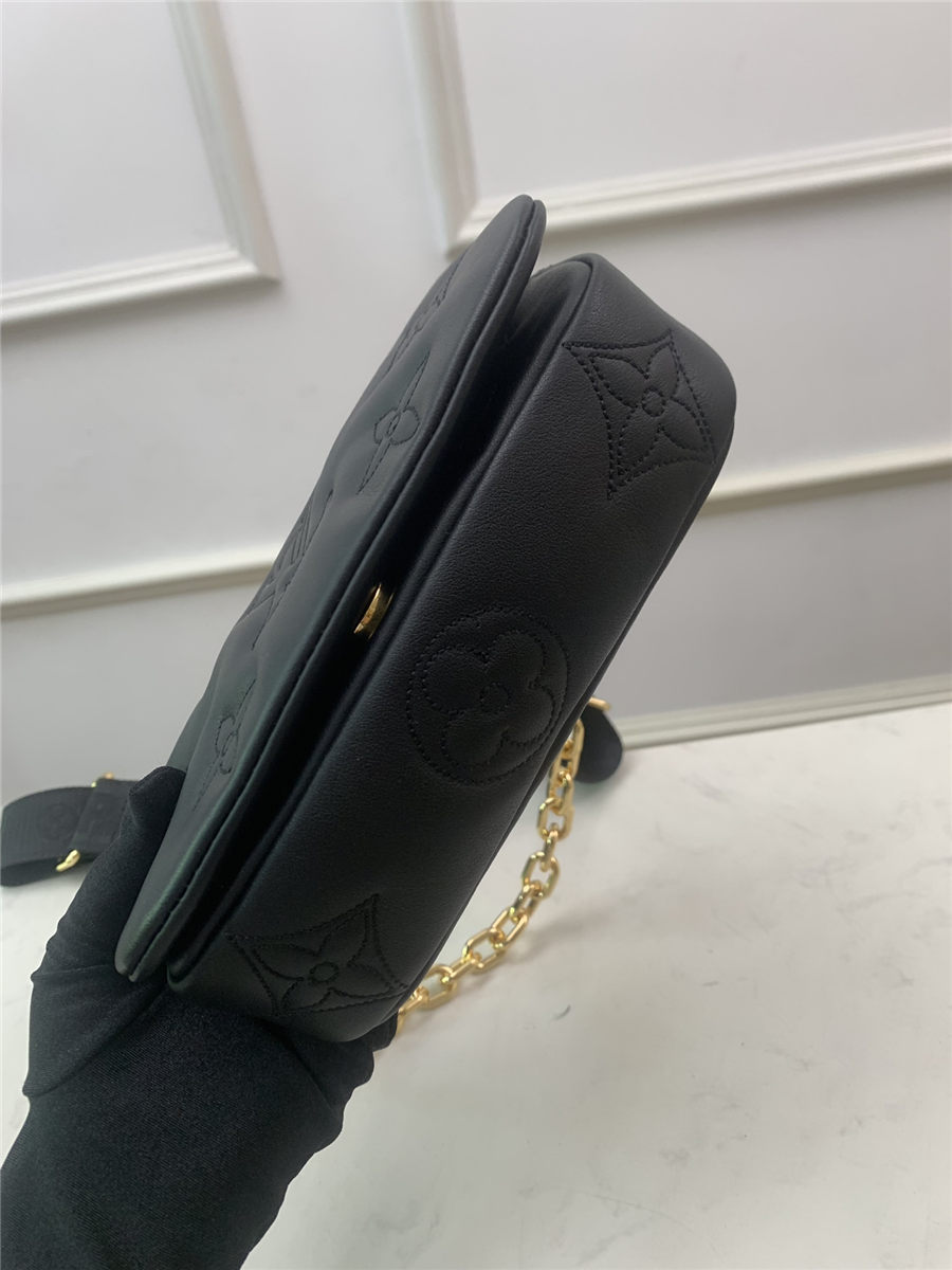 Louis Vuitton WALLET ON STRAP BUBBLEGRAM Monogram-embroidered, quilted calf leather Black M514398 High