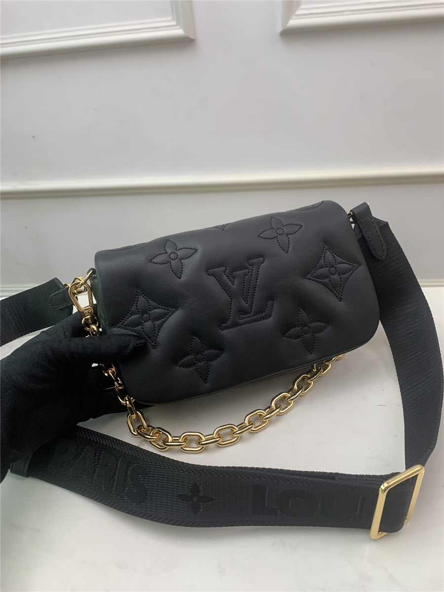 Louis Vuitton WALLET ON STRAP BUBBLEGRAM Monogram-embroidered, quilted calf leather Black M514398 High