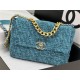 Large Chanel 19 Flap Bag Tweed Gold-Tone Blue High