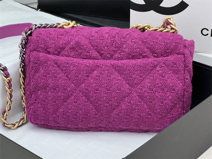 Large Chanel 19 Flap Bag Tweed Gold-Tone Fuchsia High