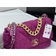 Large Chanel 19 Flap Bag Tweed Gold-Tone Fuchsia High