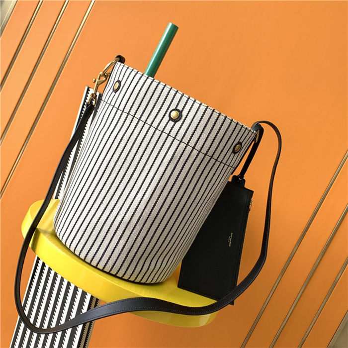 RIVE GAUCHE BUCKET BAG IN STRIPED CANVAS AND LEATHER High