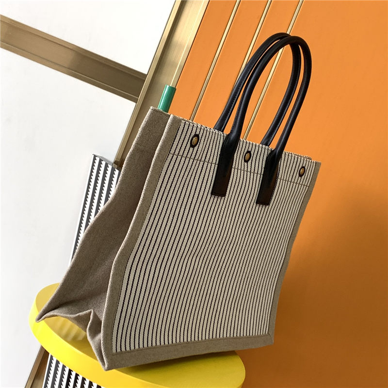 RIVE GAUCHE TOTE BAG IN STRIPED CANVAS AND LEATHER High