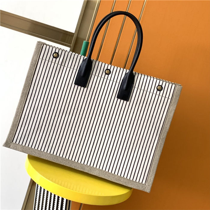 RIVE GAUCHE TOTE BAG IN STRIPED CANVAS AND LEATHER High