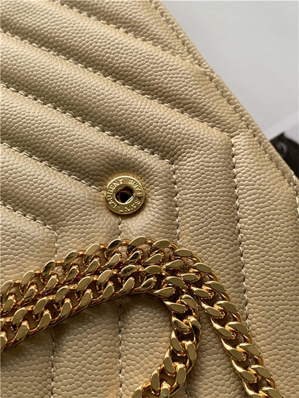 CASSANDRE SAINT LAURENT MATELASSÉ ENVELOPE CHAIN WALLET IN GRAIN DE POUDRE EMBOSSED LEATHER High