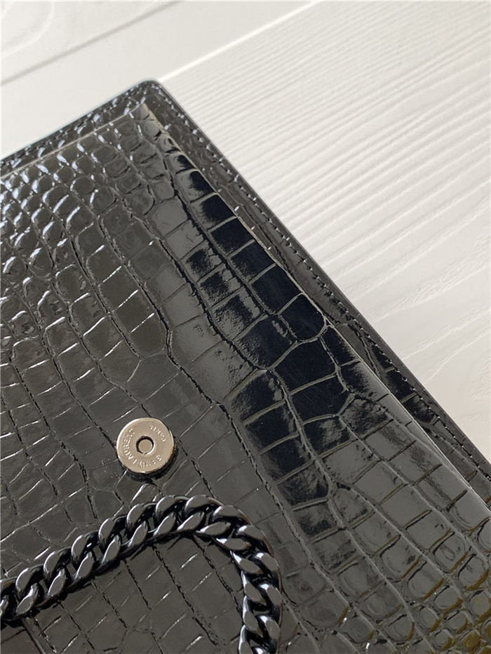 SUNSET MEDIUM IN CROCODILE EMBOSSED SHINY LEATHER Black-Black High