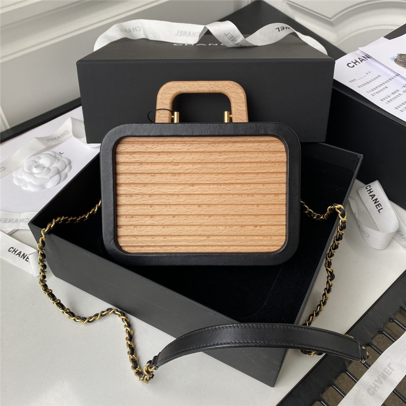 SMALL VANITY CASE AS2926 Beech Wood, Calfskin & Gold-Tone Metal High