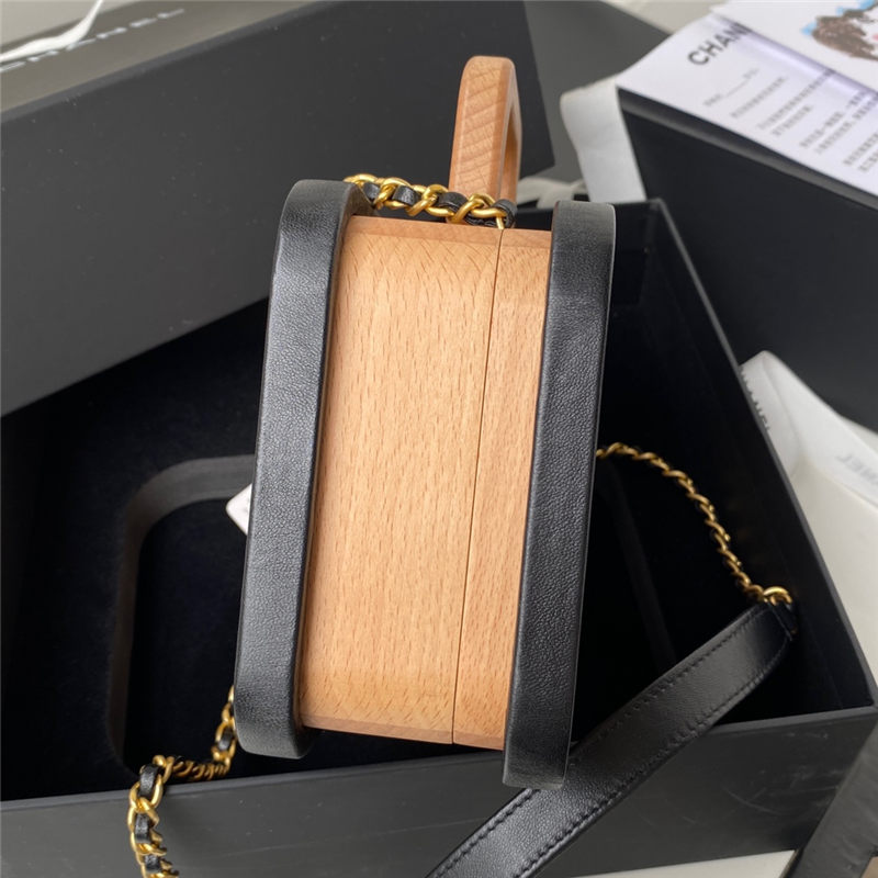 SMALL VANITY CASE AS2926 Beech Wood, Calfskin & Gold-Tone Metal High