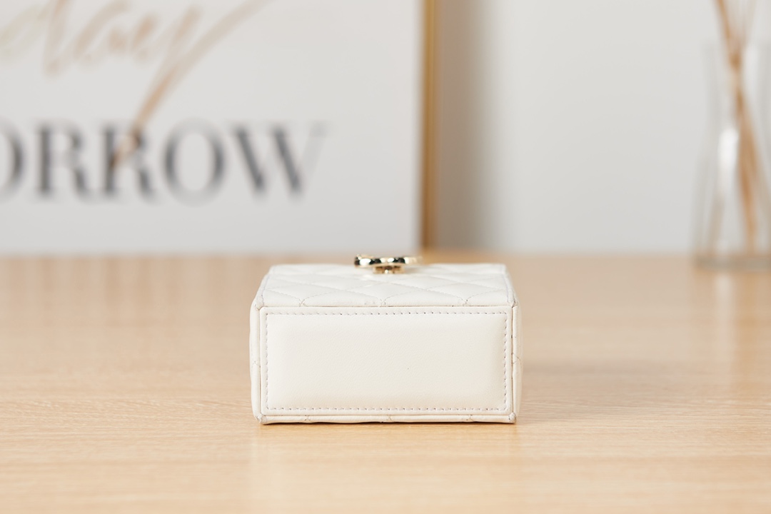 SMALL BOX WITH CHAIN Lambskin & Gold-Tone Metal White AP2656 High