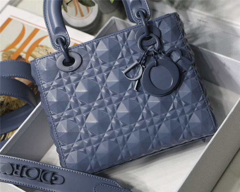 SMALL LADY Dior MY ABCDior BAGCannage Calfskin with Diamond Motif Denim Blue High