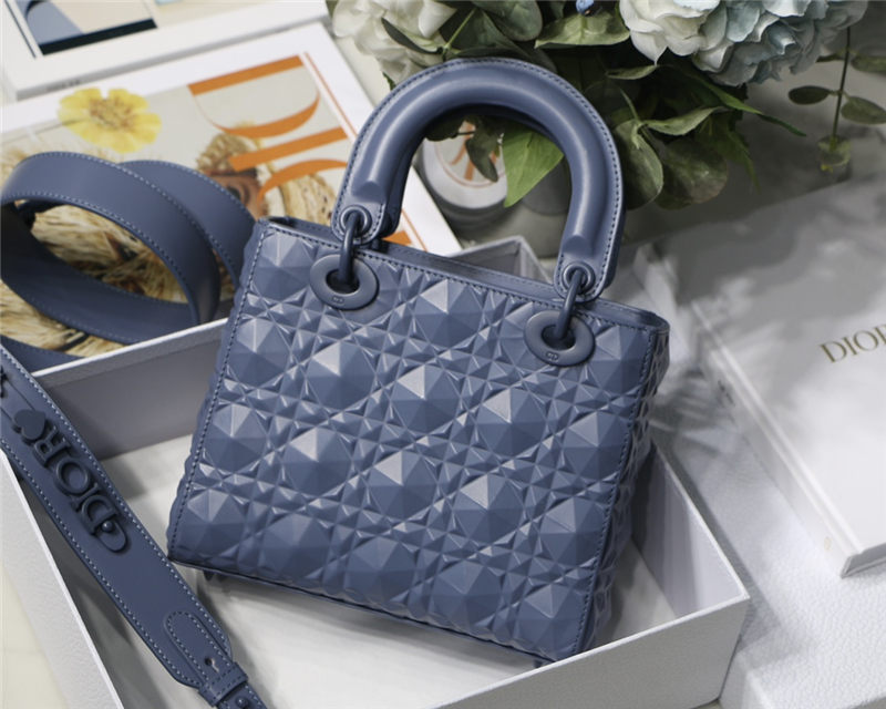 SMALL LADY Dior MY ABCDior BAGCannage Calfskin with Diamond Motif Denim Blue High