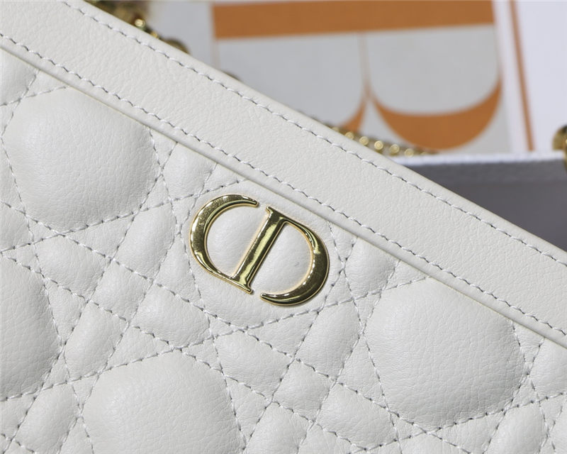 Dior CARO ZIPPED POUCH WITH CHAIN Supple Cannage Calfskin White High