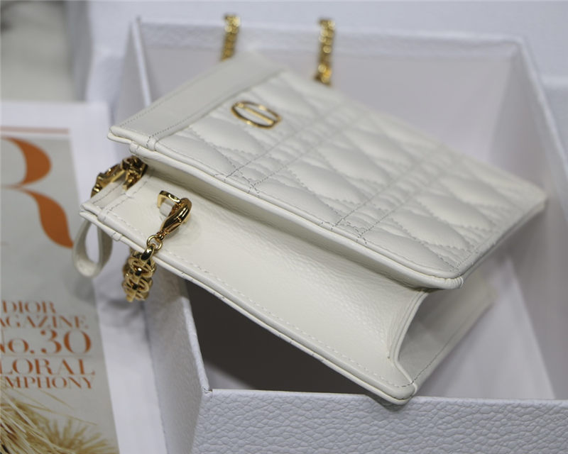 Dior CARO ZIPPED POUCH WITH CHAIN Supple Cannage Calfskin White High