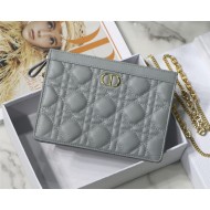 Dior CARO ZIPPED POUCH WITH CHAIN Supple Cannage Calfskin Grey High