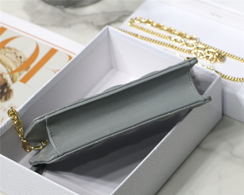 Dior CARO ZIPPED POUCH WITH CHAIN Supple Cannage Calfskin Grey High