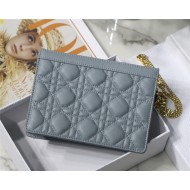 Dior CARO ZIPPED POUCH WITH CHAIN Supple Cannage Calfskin Grey Blue High