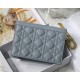 Dior CARO ZIPPED POUCH WITH CHAIN Supple Cannage Calfskin Grey Blue High