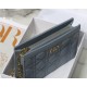 Dior CARO ZIPPED POUCH WITH CHAIN Supple Cannage Calfskin Grey Blue High