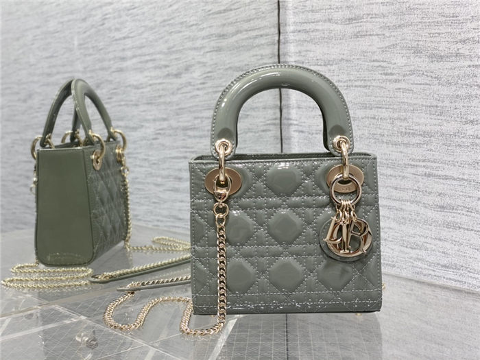 MINI LADY Dior BAG Patent Cannage Calfskin Dark Grey High