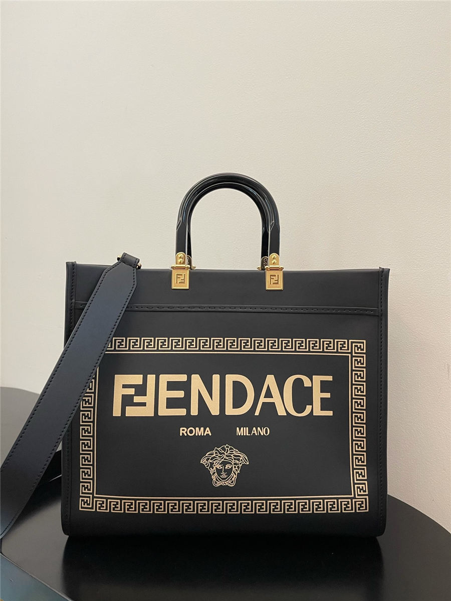 MEDIUM Fendi SUNSHINE Fendace Printed leather Logo shopper High