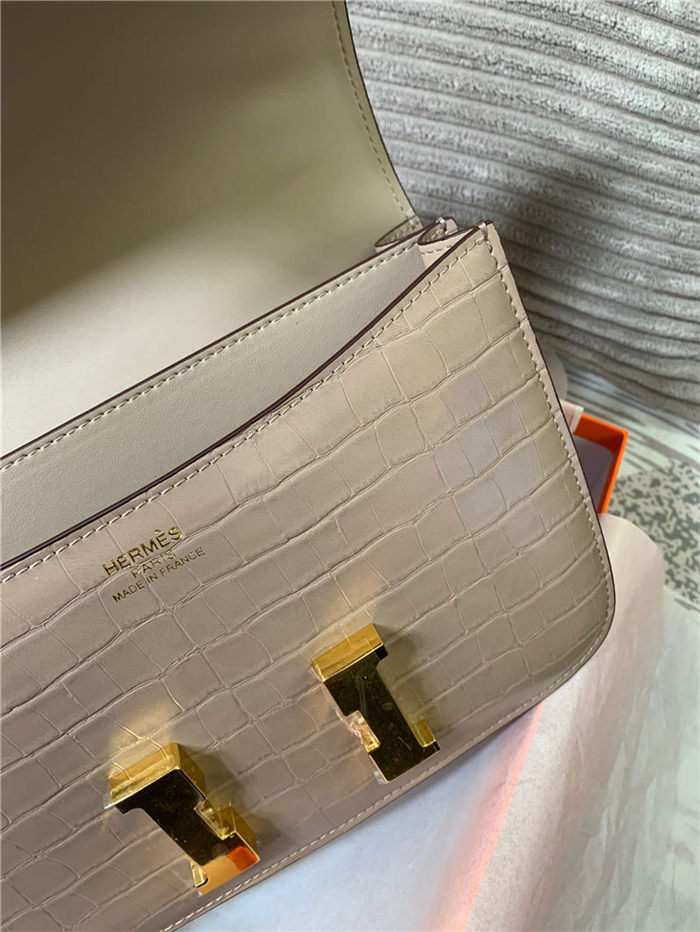 Hermes Constance 24cm Crocodile Leather Bag Silver/Gold Metal High