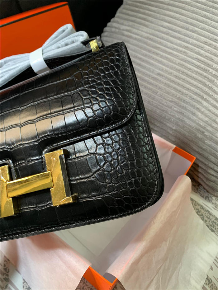 Hermes Constance 24cm Crocodile Leather Bag Silver/Gold Metal High