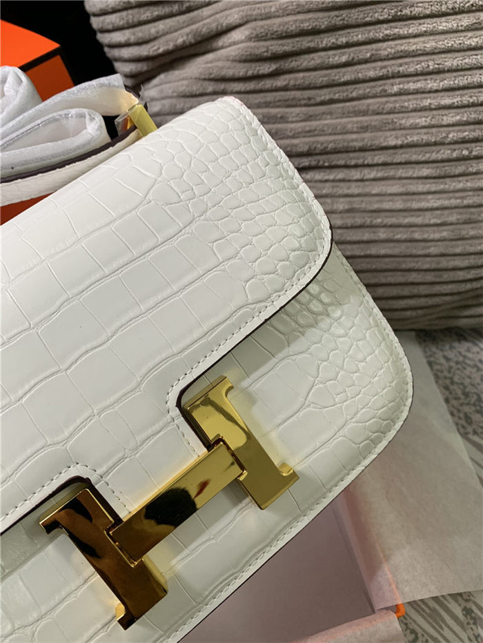 Hermes Constance 24cm Crocodile Leather Bag Silver/Gold Metal High