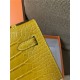 Hermes Kelly Pochette Bag Crocodile Silver/Gold Metal WAX High