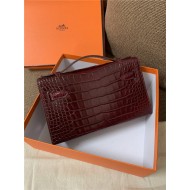 Hermes Kelly Pochette Bag Crocodile Silver/Gold Metal WAX High