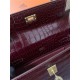 Hermes Kelly Pochette Bag Crocodile Silver/Gold Metal WAX High