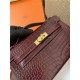 Hermes Kelly Pochette Bag Crocodile Silver/Gold Metal WAX High